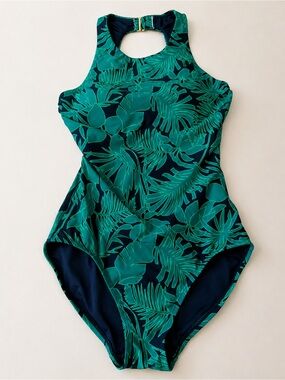 Lands' End Green Tropical-Print Women's Swim Bodysuit, new without tags